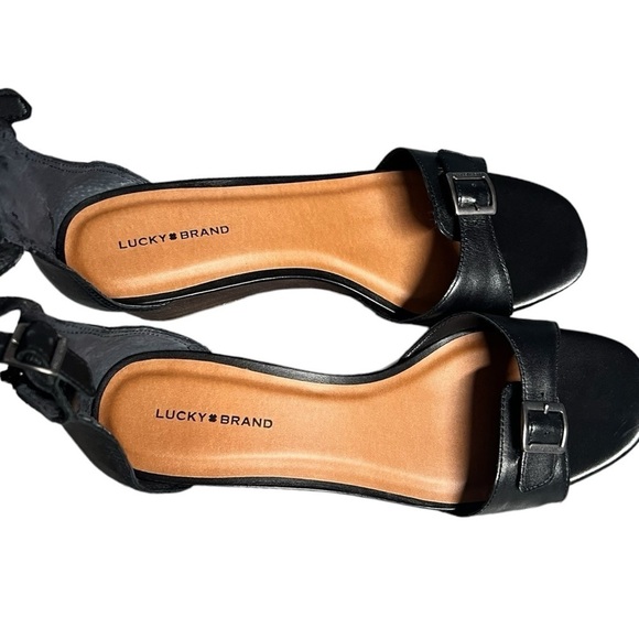 🌻NEW LUCKY BRAND Women's Jodella Black Leather Wedge Sandals Size 10 - Picture 10 of 14